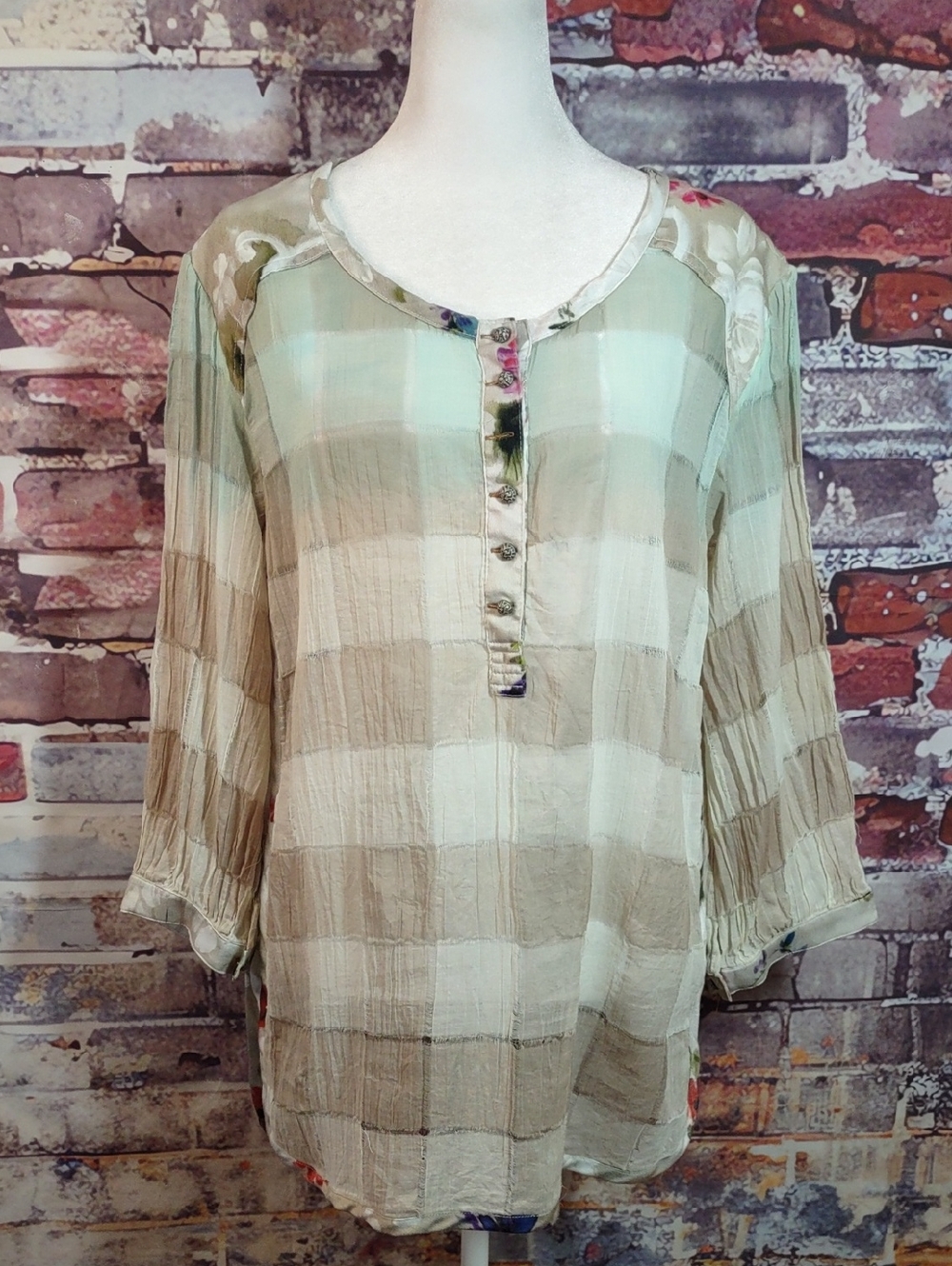 Aratta Silent Journey Checked Gauze Peasant Tunic